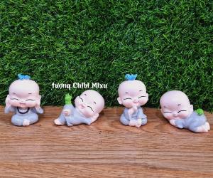 Bộ 04 tượng chú tiểu nhí áo vàng / áo lam đáng yêu