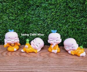 Bộ 04 tượng chú tiểu nhí áo vàng / áo lam đáng yêu