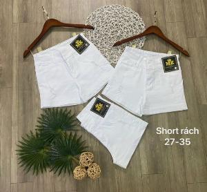 Quần Sọt Jean Nữ Trắng Rách Nhẹ Lưng Cao