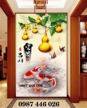 Tranh cá chép- gạch tranh ốp tường đẹp phòng khách HP009