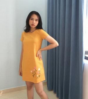Đầm suông A họa tiết thêu ở lai thời trang tự thiết kế D9