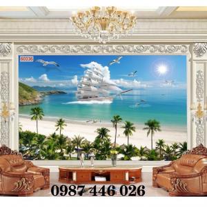 Tranh gạch men thuyền buồm lướt sóng HP{968