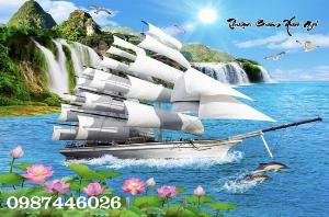 Tranh gạch men thuyền buồm lướt sóng HP{968