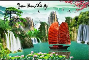 Tranh gạch 3d - gạch tranh 3d ốp tường phong thủy thuyền biển - DMN54