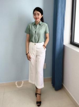 Quần lửng nữ ống suông nền trắng trơn thời trang tự thiết kế Q2.2