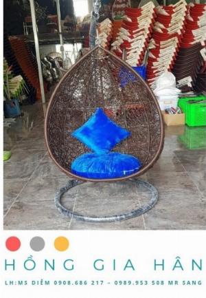 Xích Đu Mây Nhựa Đơn Đan Rối Màu Nâu Hồng Gia Hân Xd01