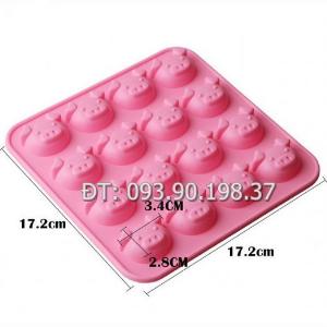 Khuôn silicon làm bánh, rau câu, socola, kẹo dẻo vĩ 16 mặt heo – Mã số 101