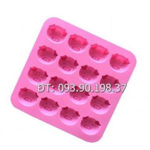 Khuôn silicon làm bánh, rau câu, socola, kẹo dẻo vĩ 16 mặt heo – Mã số 101