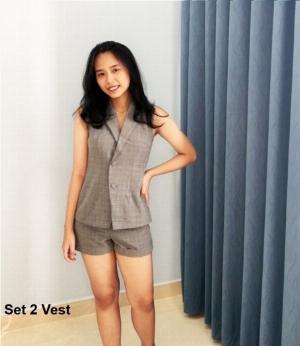 Bộ Vest sát nách quần ngắn sọc caro nữ thời trang tự thiết kế - Set 2 Vest