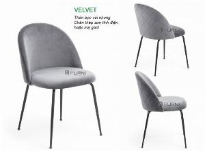 Ghế ăn ghế tiếp khách ghế nhà hàng khách sạn thân bọc vải nhung chân sắt mạ màu gold Velvet B-F hiện đại nhập khẩu Hồ Chí Minh