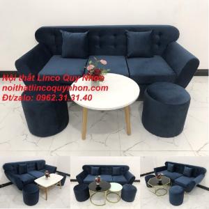 Bộ ghế sofa sopha băng xanh dương đậm vải nhung rẻ đẹp | Nội thất Linco Quy Nhơn