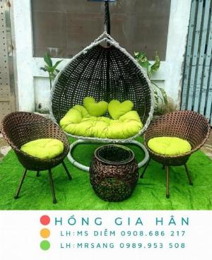 Bộ Xích Đu Mây Nhựa Hồng Gia Hân Xd30_Tặng Đệm