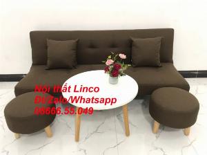 Bộ bàn ghế sofa bed giường màu nâu cafe sữa đậm