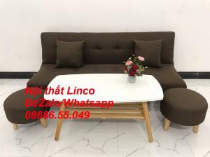 Bộ bàn ghế sofa bed giường màu nâu cafe sữa đậm