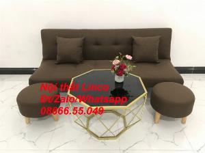 Bộ bàn ghế sofa bed giường màu nâu cafe sữa đậm