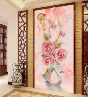 Tranh hoa hồng tranh gạch 3d hoa hồng - QNV33
