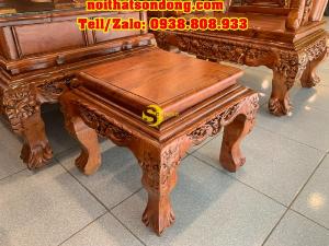Bộ bàn ghê hương đá chạm đào đẹp vai cong mặt liền 6 món tay 12