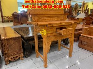 Bàn thờ nhị cấp gõ đỏ chạm sen 1m27