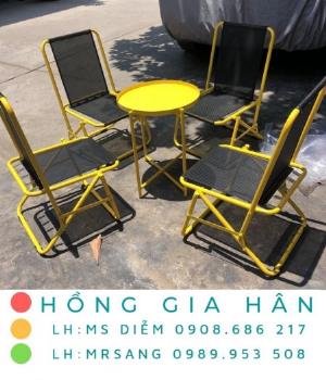 Bộ bàn ghế xếp lưng lưới Hồng Gia Hân BGS23