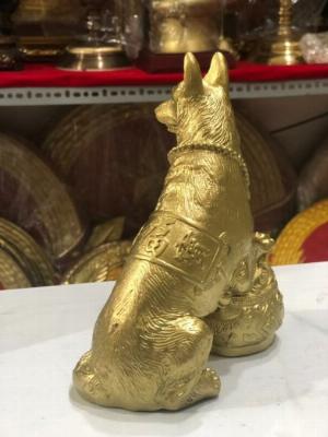 Tượng chó Vàng Bằng Đồng Đeo Chuông Vật Phẩm Phong Thủy,Cao 18cm Hàng Chính Hãng