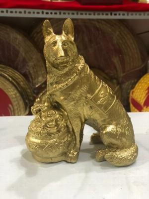 Tượng chó Vàng Bằng Đồng Đeo Chuông Vật Phẩm Phong Thủy,Cao 18cm Hàng Chính Hãng