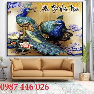 Tran gạch chim công 3d trang trí tường HP988