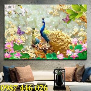 Tran gạch chim công 3d trang trí tường HP988