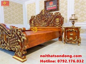 Giường ngủ gõ đỏ dát vàng cổ điển