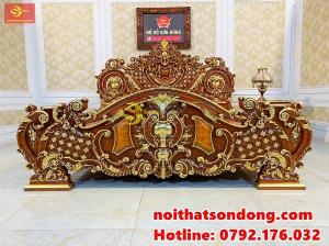 Giường ngủ gõ đỏ dát vàng cổ điển