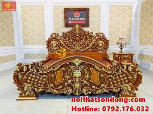 Giường ngủ gõ đỏ dát vàng cổ điển