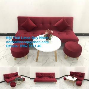 Bộ ghế sofa giường nằm mini nhỏ 1m7 đỏ đô vải nhung giá rẻ đẹp ở tại Nội thất Linco Quy Nhơn