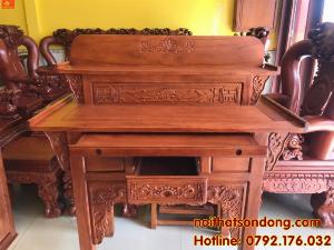 Tủ thờ chạm nhị cấp chạm hoa sen siêu bền, đẹp