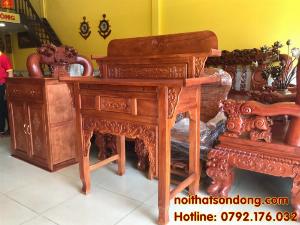 Tủ thờ chạm nhị cấp chạm hoa sen siêu bền, đẹp