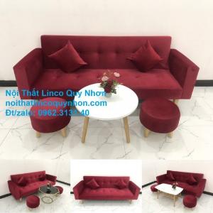 Bộ ghế sofa bed giường tay vịn màu đỏ rẻ đẹp ở tại Nội Thất Linco Quy Nhơn