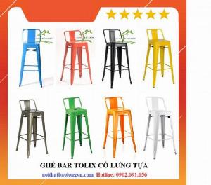 Ghế bar tolix có tựa lưng màu cam