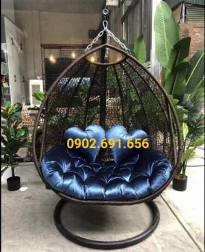 Xích đu nâu đôi đan rối nệm nhiều màu
