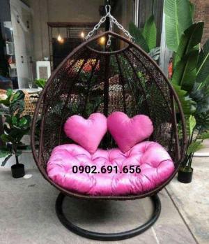 Xích đu nâu đôi đan rối nệm nhiều màu