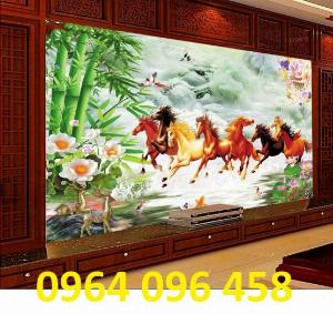 Tranh 3d 8 con ngụa phong thủy - gạch tranh ốp tường 3d - XNV4