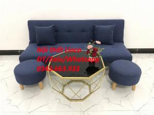 Bộ ghế sofa nhỏ gọn cho phòng ngủ phòng khách giá rẻ mềm màu xanh dương