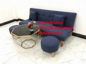 Bộ ghế sofa nhỏ gọn cho phòng ngủ phòng khách giá rẻ mềm màu xanh dương