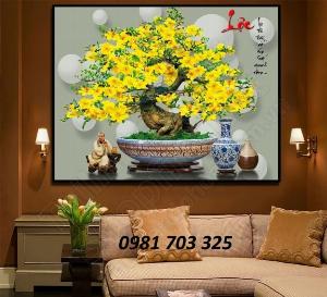 Gạch tranh hoa mai, tranh tài lộc trang trí tường