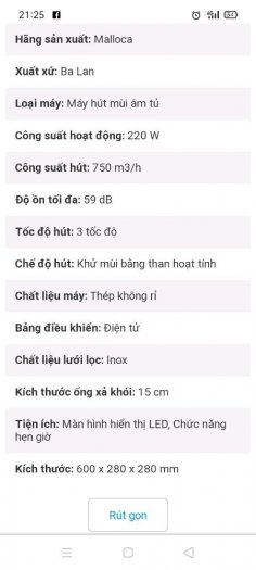 Cần bán máy hút mùi Malloca