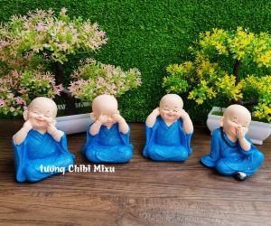 Bộ 04 chú tiểu Tứ Không áo màu xanh dương size 10cm