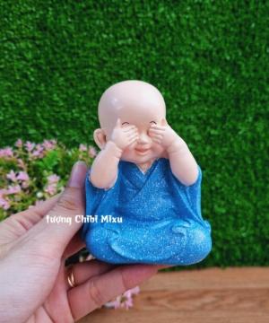 Bộ 04 chú tiểu Tứ Không áo màu xanh dương size 10cm