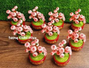 Bộ 02 tượng Bách Niên Giai Lão kèm chậu đào trường thọ 10cm