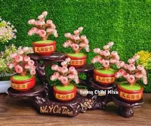 Bộ 02 tượng Bách Niên Giai Lão kèm chậu đào trường thọ 10cm