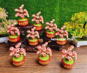 Bộ 02 tượng Bách Niên Giai Lão kèm chậu đào trường thọ 10cm
