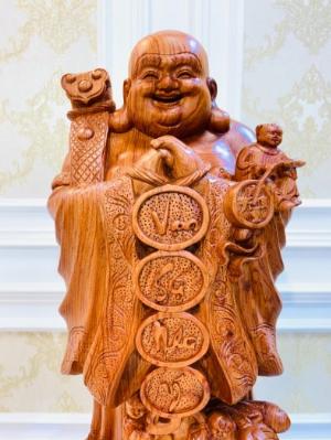 Di lặc chúc phúc như ý gỗ hương đá