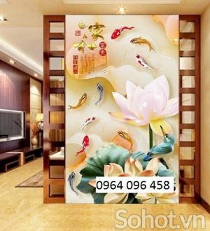 Gạch tranh ốp tường 3d cá chép hoa sen - NVC3