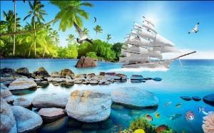 Gạch tranh 3d phong cảnh bờ biển - VCX32